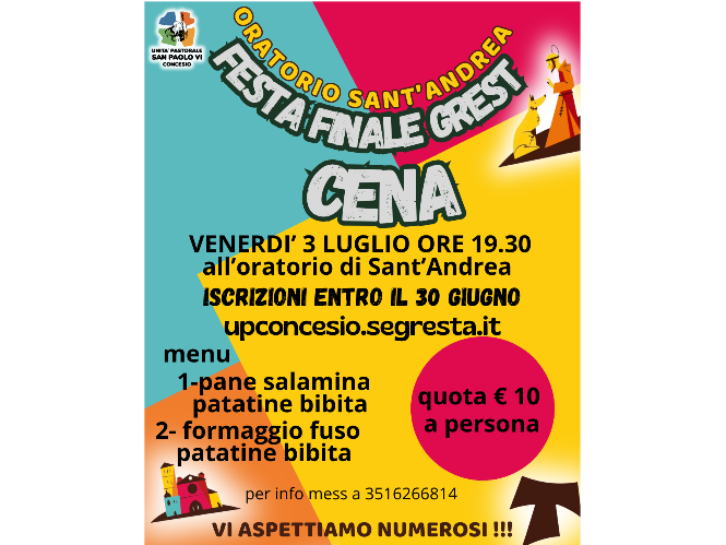 SANT'ANDREA CENA FINE GREST VENERDI' 3 LUGLIO